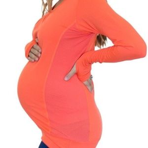 Mumberry Maternity long sleeve shirt w/belly support, Size L, Coral/orange